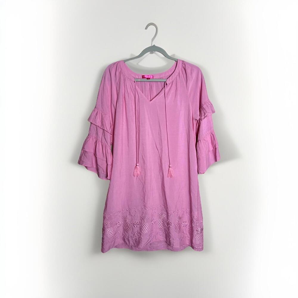 Simply Southern Embroidered Pineapple Dress in Pink w Tassels Women’s Small